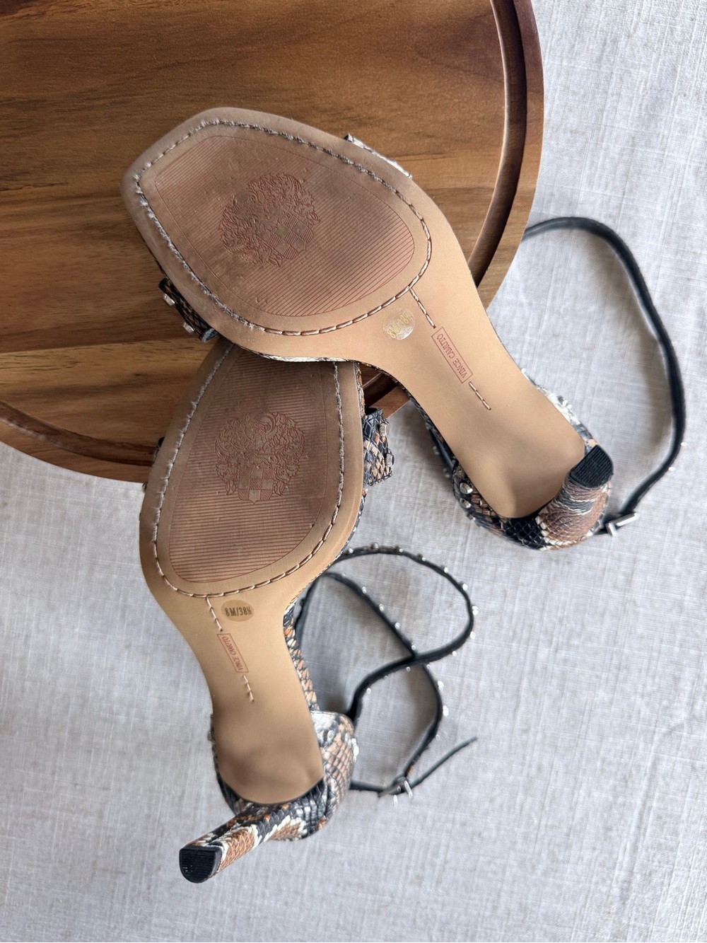 Vince Camuto Studded Snakeskin Print Ankle Strap Heels Size 8 - Picture 7 of 7